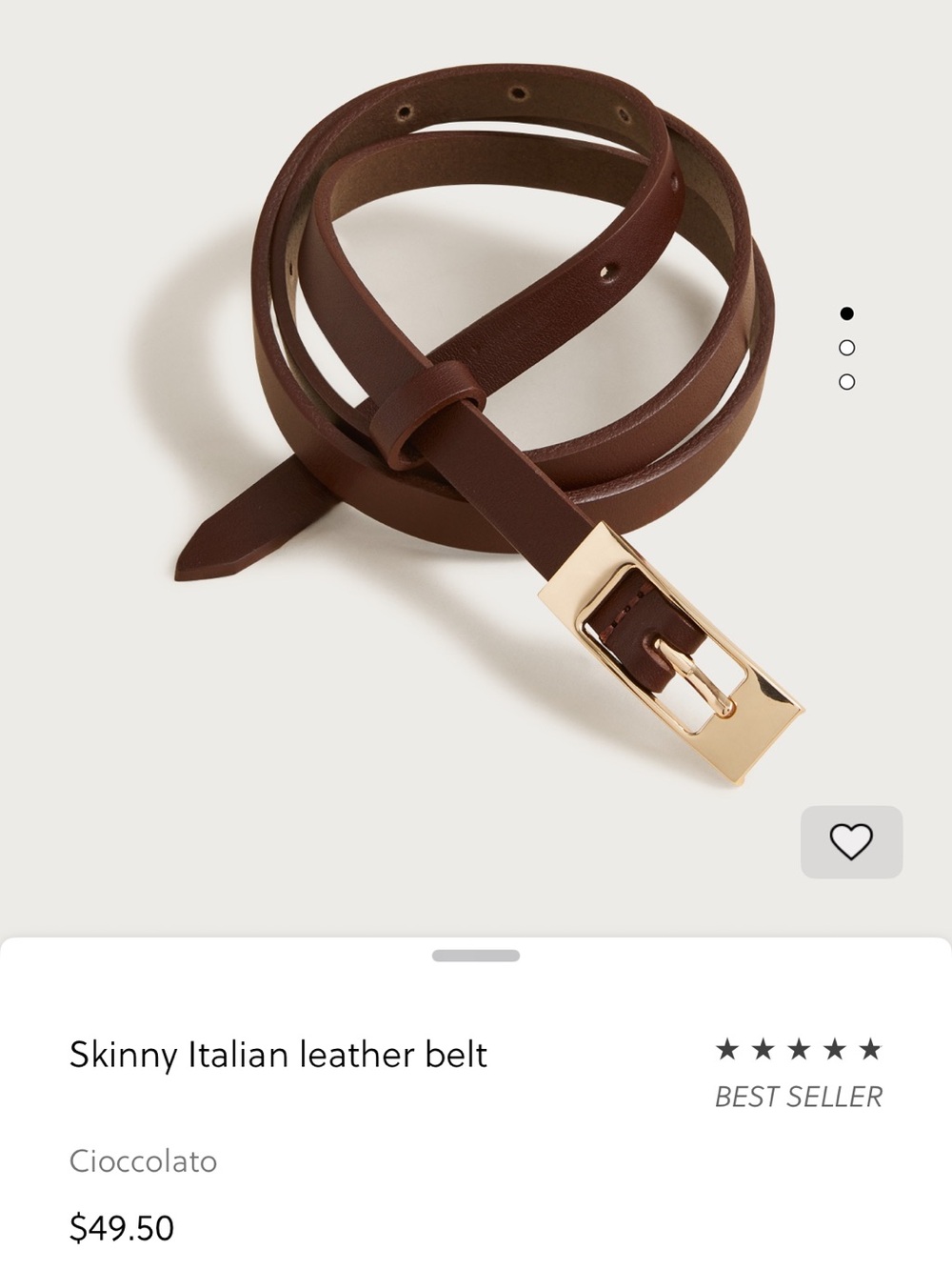 NWT J. Crew Skinny Italian Leather Belt in Chocolate with Gold Buckle